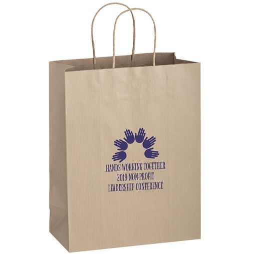 Custom Printed Matte Color Paper Shopper Tote Bag (8"x4 3/4"x10 1/2") – Flexo Ink - 4M8410-FI